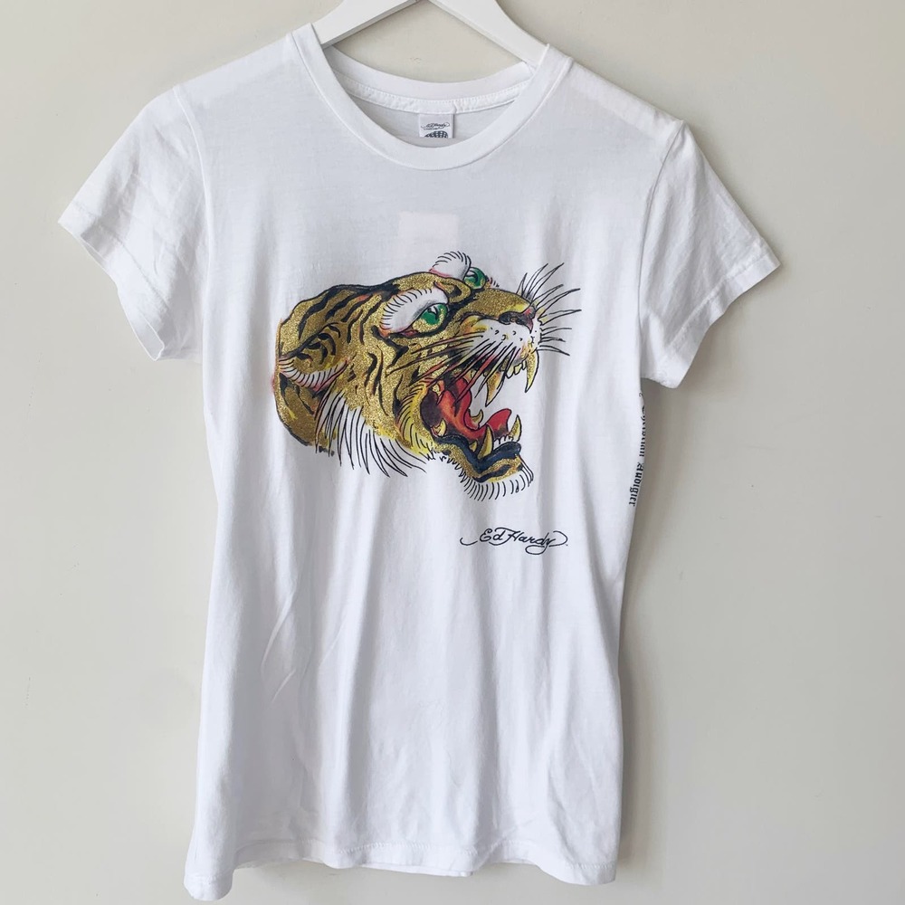 Ed Hardy White Tiger Graphic Tee